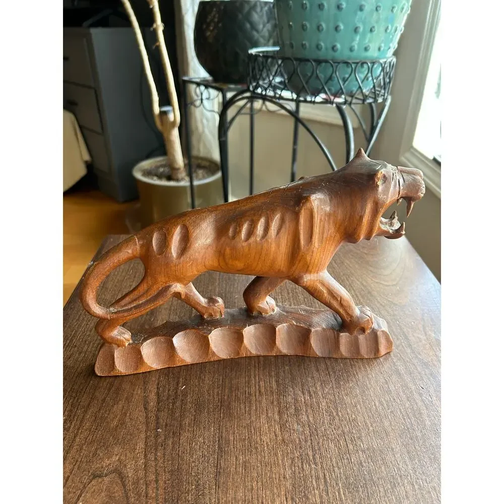 Vintage 70’s Hand Carved Wood Tiger
